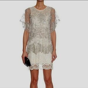 NWT Loyd/Ford Barneys NY Ivory Beaded Lace Dress Bridal Wedding Embroidered 6